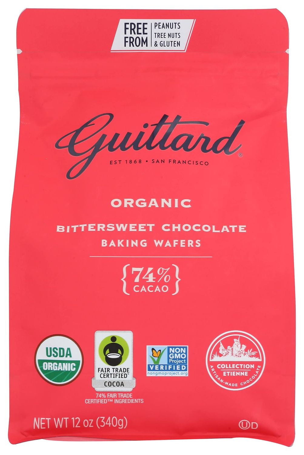 Guittard 74 Organic Bittersweet Chocolate Baking Wafers, USDA Certified Organic, Gluten Free Non-GMO, 12 Oz (Pack of 8)