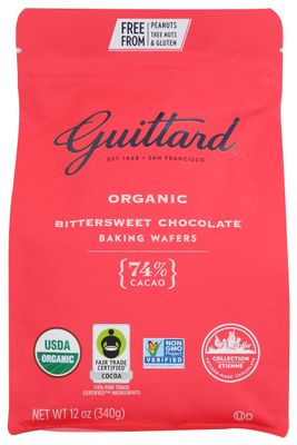Guittard 74 Organic Bittersweet Chocolate Baking Wafers, USDA Certified Organic, Gluten Free Non-GMO, 12 Oz (Pack of 8)