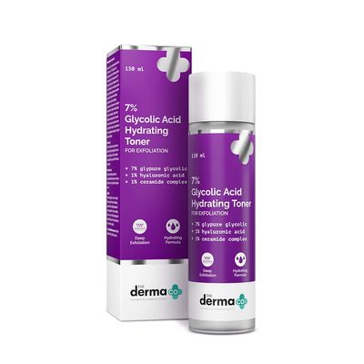 The Derma Co 7 Glycolic Acid Hydrating Toner Hyaluronic Acid Ceramide Complex Skin Multi-Purpose Exfoliating Toner for Face,Body, Underarms Scalp Lotion I 150Ml