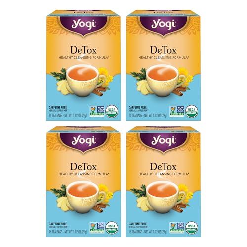 Yogi Tea DeTox Tea - 16 Tea Bags per Pack (4 Packs) - Organic Detox Tea for Digestive Circulation Support - Includes Burdock, Dandelion, Ginger Root, Black Pepper, Cardamom Juniper Berry