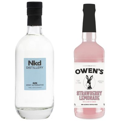 Nkd Distillery Gin Alternative Premium Non-Alcoholic Spirit 750 ML Bottles w Owen s Mixers Strawberry Lemonade 32 OZ Bottles - Perfect for Mocktails - Made in USA