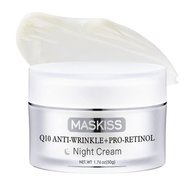 Maskiss Q10 Anti-Wrinkle Night Cream Pro-Retinol, Unscented Anti-Aging Face Moisturizer for Sensitive Skin, Firming Face and Neck Cream, 1.76 Oz Jar