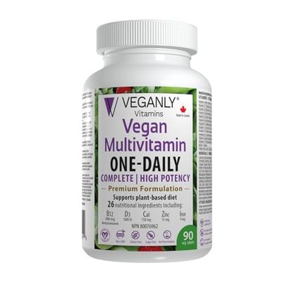 VEGANLY Vitamins Vegan Multivitamin One-Daily, (90 Veg Tablets). Complete Nutrition Support for Plant-Based, Vegan or Vegetarian Diets. 26 Essentials with High Potency in B12 D3.