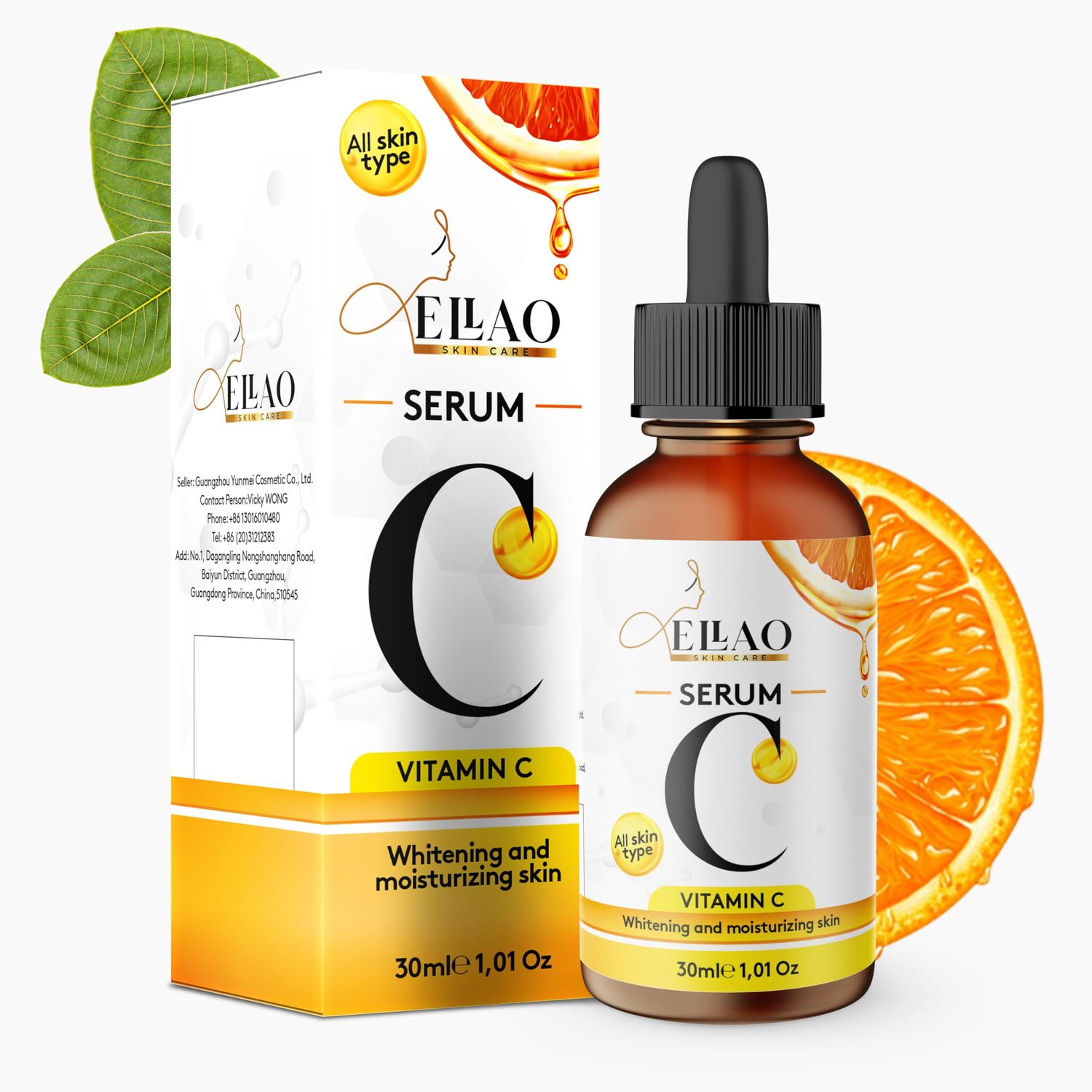 Ellao Vitamin C Serum for Face - Anti Aging Face with Vitamin C, Hyaluronic Acid, Vitamin E - Brightening Serum for Dark Spots, Even Skin Tone, Fine Lines Wrinkles, 1 Fl Oz