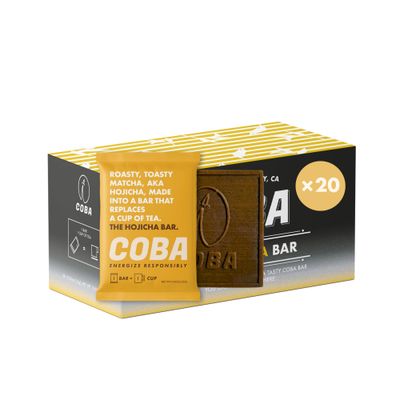 COBA Caffeinated Coffee Chocolate [1 Bar 1 Cup of Hojicha] - Energy Boost, Portable, All Natural Caffeine for Gym, Travel, Daily Use - Gluten Free, Non GMO (20 Pack, Hojicha)