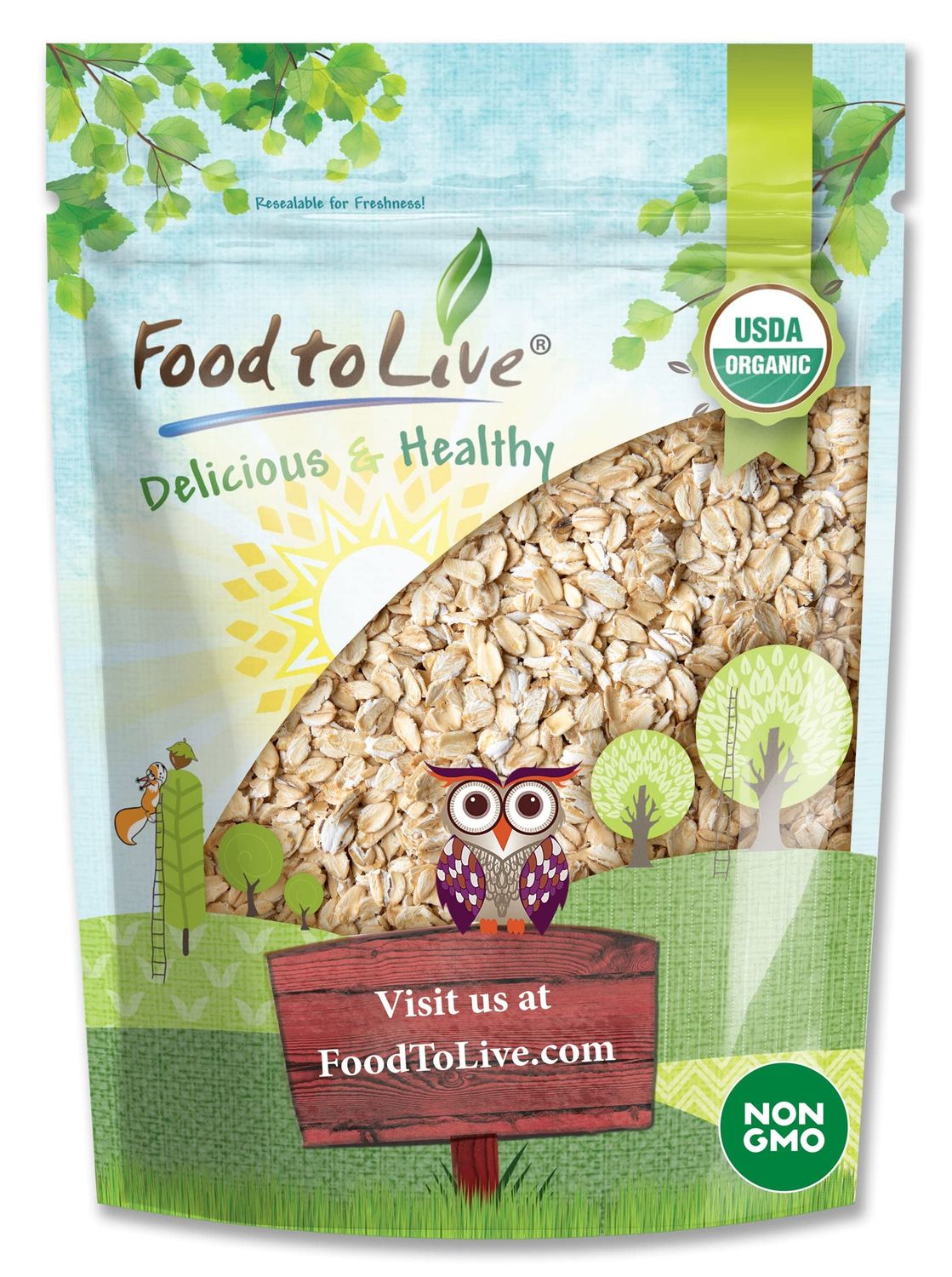 Food to Live Gluten Free Organic Regular Rolled Oats, 4 Pounds - Non-GMO, Old-Fashioned, 100 Whole Grain, Vegan, Bulk. Rich in Fiber. Great for Oatmeal, Cereal, Granola, Cookies. Made in USA