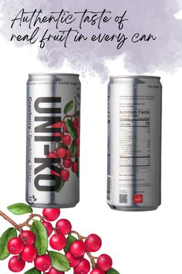 UNI-KO Sparkling Cranberry Flavored Water, Refreshing Carbonated Beverage with Natural Ingredients, No Preservatives or Added Sugars, 10.5 fl oz, 12 pack