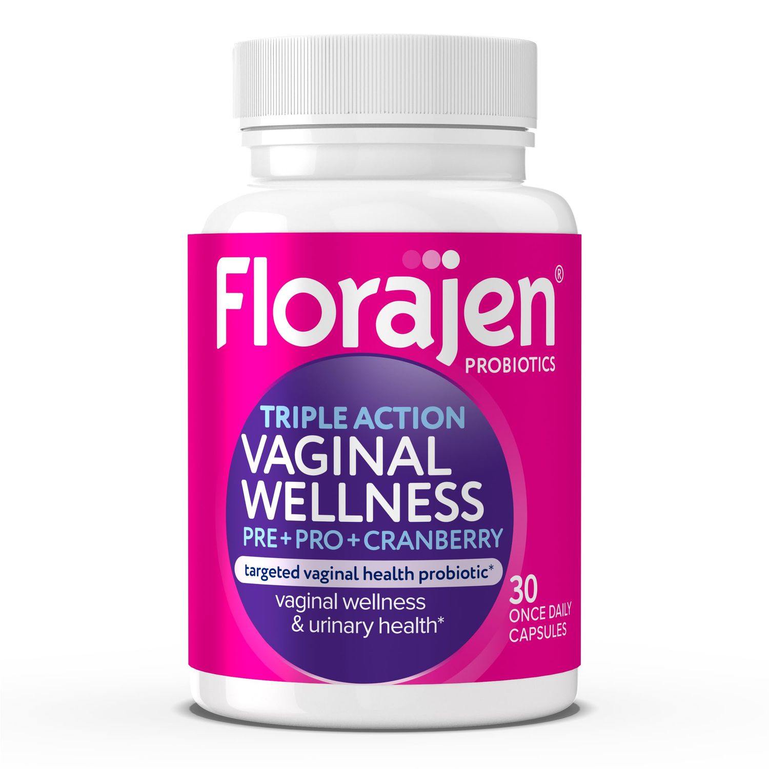 Florajen Women&#39;s Vaginal Wellness Probiotic, Prebiotic, Cranberry Supplement for Immune Support and Digestive Health, 30 Capsules