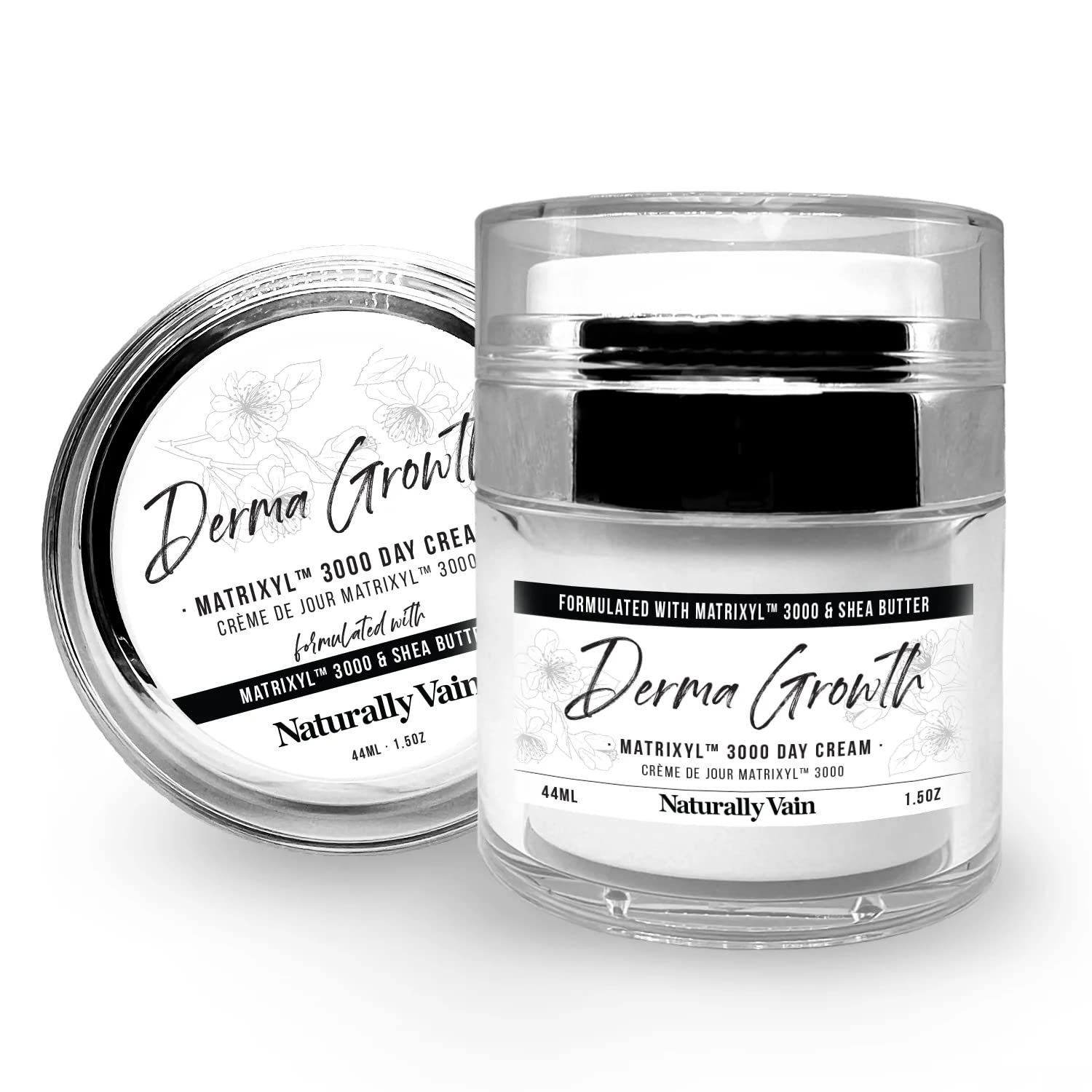 Naturally Vain Derma Growth - Matrixyl 3000 Facial Day Cream, Handmade, Natural Ingredients, Vitamin E, Shea Butter, Mature Skin, Anti-Aging Face Cream, Lifting, Firming, 1.5 oz