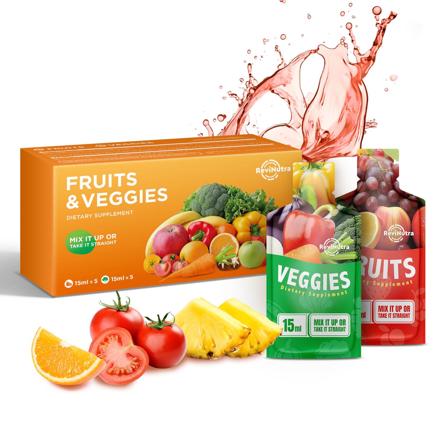 Fruit and Veggies Supplement - 10 Pouches Superfoods Super Greens for Adults Kids - Liquid Fruits and Vegetables with Vitamins Minerals - Support Energy, Detox, Immunity, Digestion Metabolism