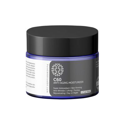 PureC60OliveOil.com C60 Anti-Aging Moisturizer Face Cream 50ml with Hyaluronic Acid, Vitamins B C E CoQ 10 for Men Women Made with Organic Ingredients - From The Leading Global Producer