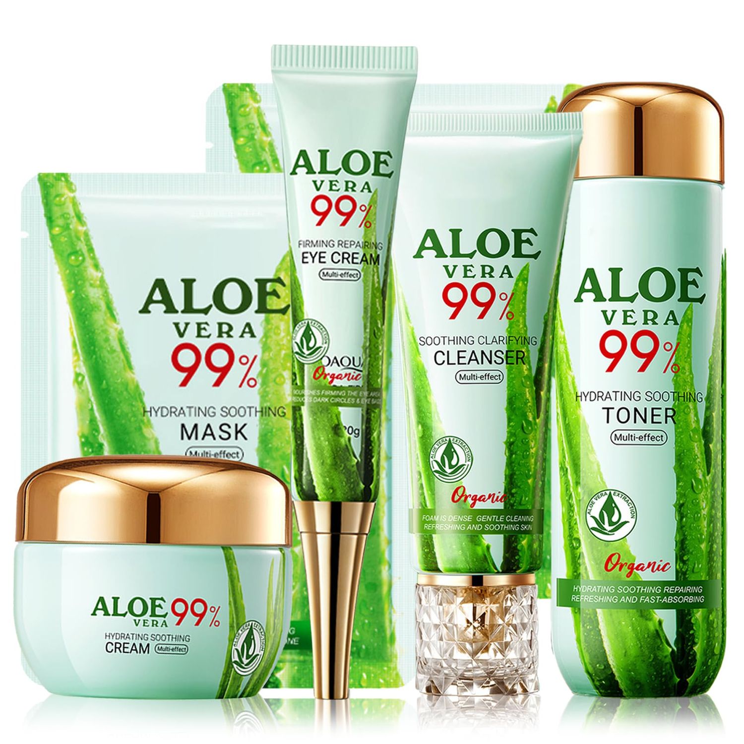 Aloe Vera Skin Care Set, Organic Aloe Vera Moisturiser Skincare Set, Aloe Vera Skin Care Routine Kit For Women Hydraing Repair, 99 Aloe Vera With Cleanser,Face Cream,Toner,Eye Cream,Face Mask