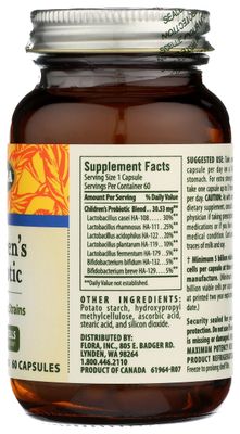 Flora - Udo's Choice Children's Probiotic Blend, with Seven Child-Specific Strains, 5 Billion Cells of Raw Probiotics, Formulated for Ages 5-15, Regain and Retain Gut Health, 60 Capsules