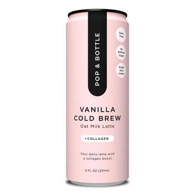 Pop Bottle Vanilla Oat Milk Lattes - Cold Brew, Sustainably Sourced Marine Collagen, MCT Oil, Organic, Dairy Free, Gluten Free, Lightly Sweetened with Dates - 8 Fl Oz (Pack of 8)