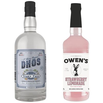 Dh s Handcrafted Non-Alcoholic Vodka 750 ML Bottle w 9 Owen s Mixers Strawberry Lemonade 32 OZ Bottle - Keto-Friendly, Zero Sugar, Zero Calories, Zero Proof - Perfect for Mocktails - Made in USA