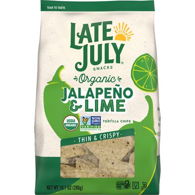 Late July Snacks, Thin and Crispy Organic Tortilla Chips, Jalape o Lime, 10.1-oz. Bag (Pack of 9)