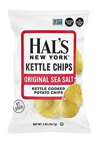 Hal&#39;s New York Kettle Cooked Gluten Free Original Sea Salt Salted Potato Chip Crisps, 2 Oz (Pack of 6)