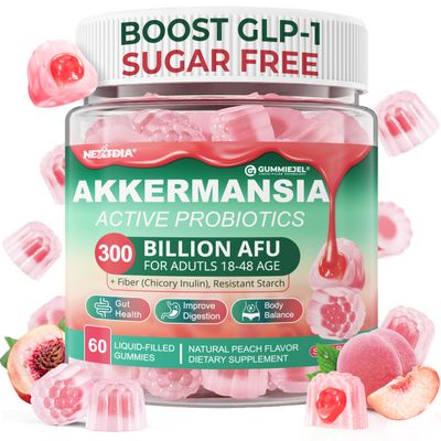 Akkermansia Probiotics Gummies with Prebiotics Fiber, 300 Billion AFU Akkermansia Muciniphila, with Polyphenol Fruits, Resistant Starch, Vitamin A D3 B2 for Metabolism, Digestive Gut Health, 1Pack