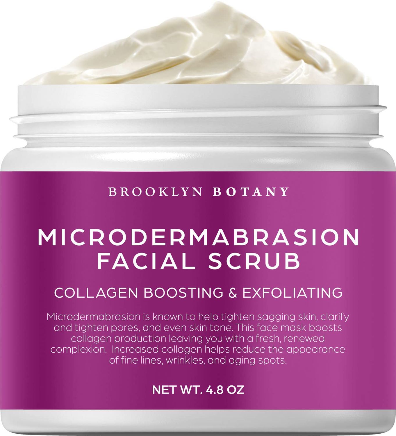 Brooklyn Botany Microdermabrasion Facial Scrub 4.8 oz - Exfoliating Face Scrub for Tightening and Brightening Skin - Face Exfoliator for Acne Scars, Wrinkles, Fine Lines and Aging Spots
