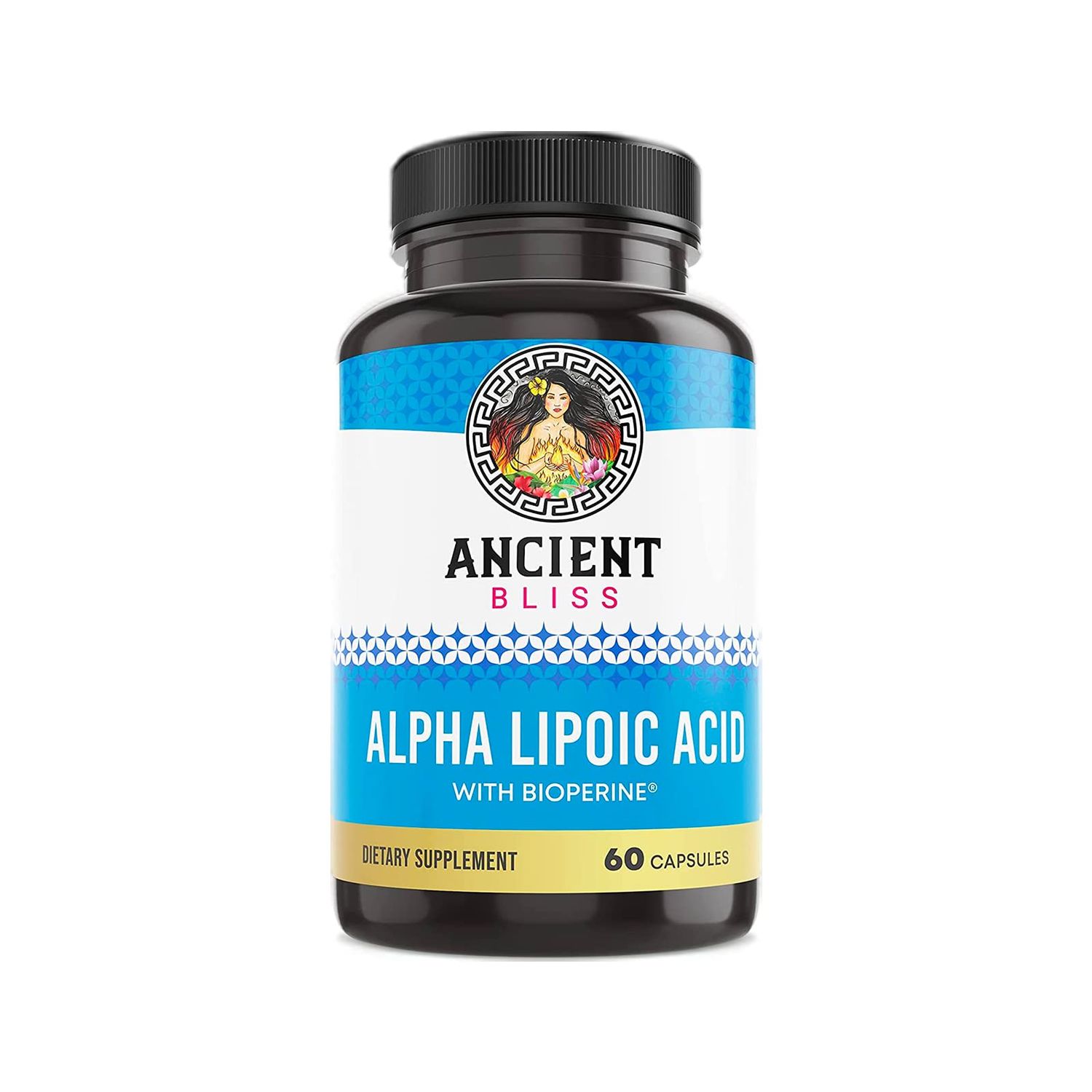 Ancient Bliss Alpha Lipoic Acid Supplement, Antioxidant and Energy Support, ALA Supplement with Bioperine, No Gluten and Soy, 600mg per Serving, 60 Vegan Capsules