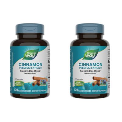 Nature&#39;s Way Cinnamon - Supports Carbohydrate Metabolism - Non-GMO Project Verified - Cinnamon Extract - Standardized to 8 Flavonoids - 120 Vegan Capsules (Pack of 2)