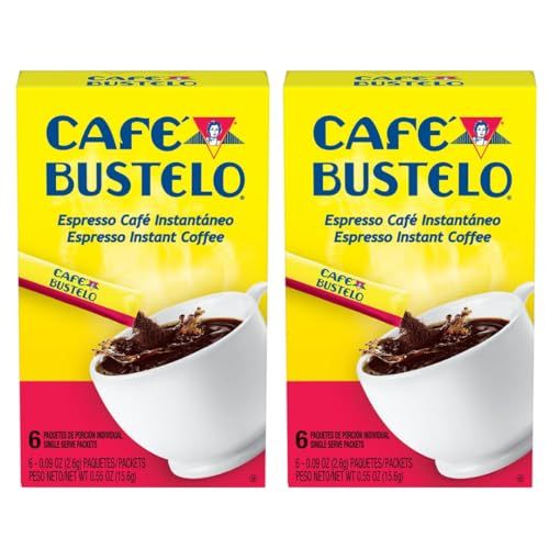 Prexio Cafe Bustelo Instant Coffee Single Serve Packets, 6 Count (Pack of 2) - Convenient Flavorful Coffee On-the-Go