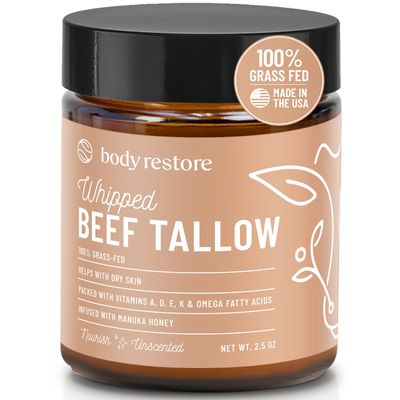 Body Restore Grass Fed Whipped Beef Tallow for Skin, Face, Body, Dry Skin - With Manuka Honey, Jojoba Oil, Mothers Day Gifts, Gift for Mom, Wife, Dad, Best Friend, Travel Essentials - Unscented