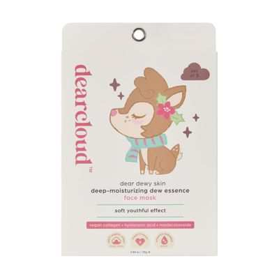 dearcloud Dear Dewy Skin Deep Moisturizing Dew Essence Face Mask, Korean Sheet Mask - Vegan Collagen, Hyaluronic Acid Madecassoside (3 Pack)