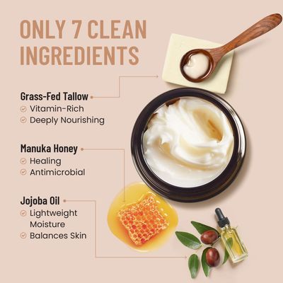 Body Restore Grass Fed Whipped Beef Tallow for Skin, Face, Body, Dry Skin - With Manuka Honey, Jojoba Oil, Mothers Day Gifts, Gift for Mom, Wife, Dad, Best Friend, Travel Essentials - Unscented