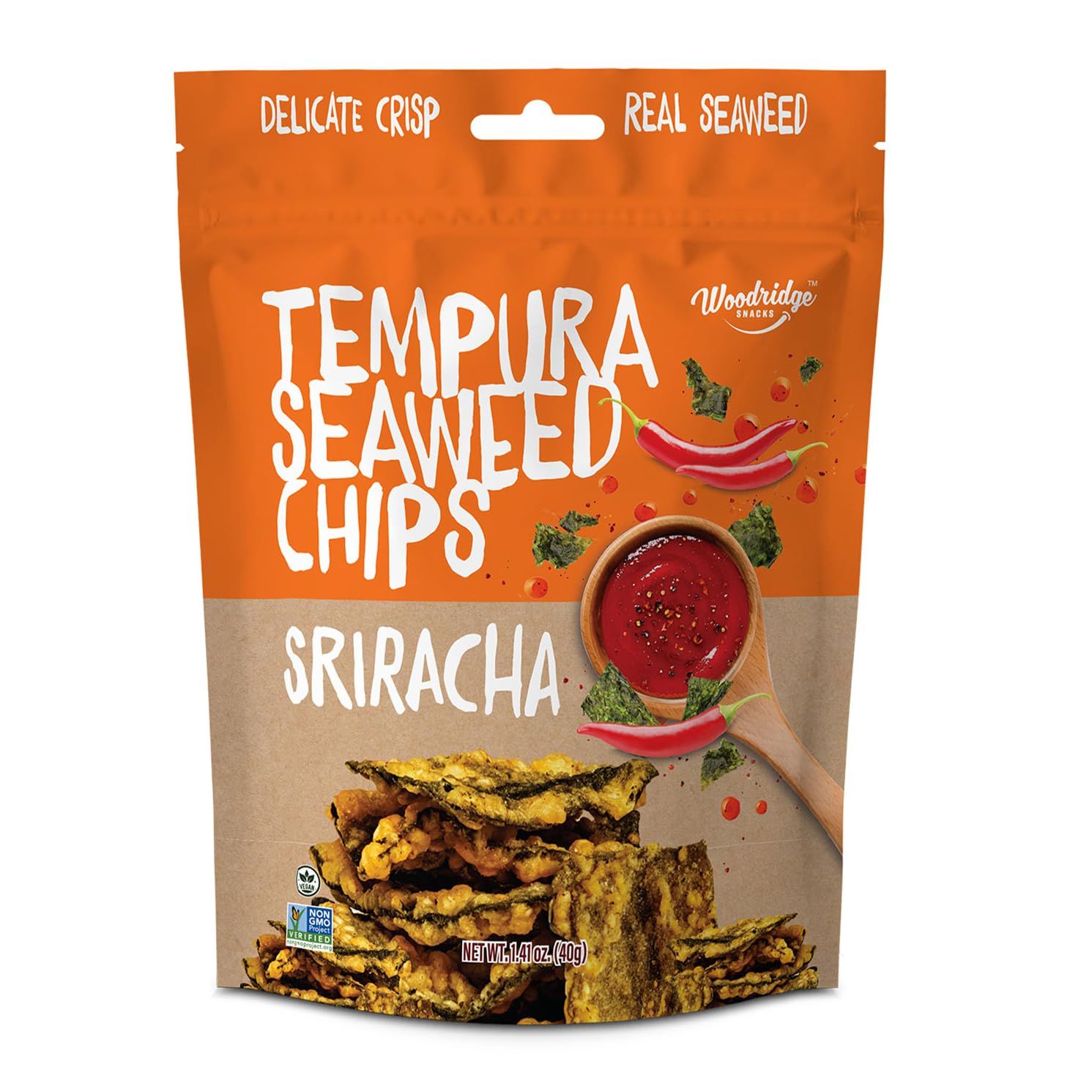 Woodridge Snacks Tempura Seaweed Chips Sriracha Flavor 6 Pack 1.41 OZ (40g) Bags