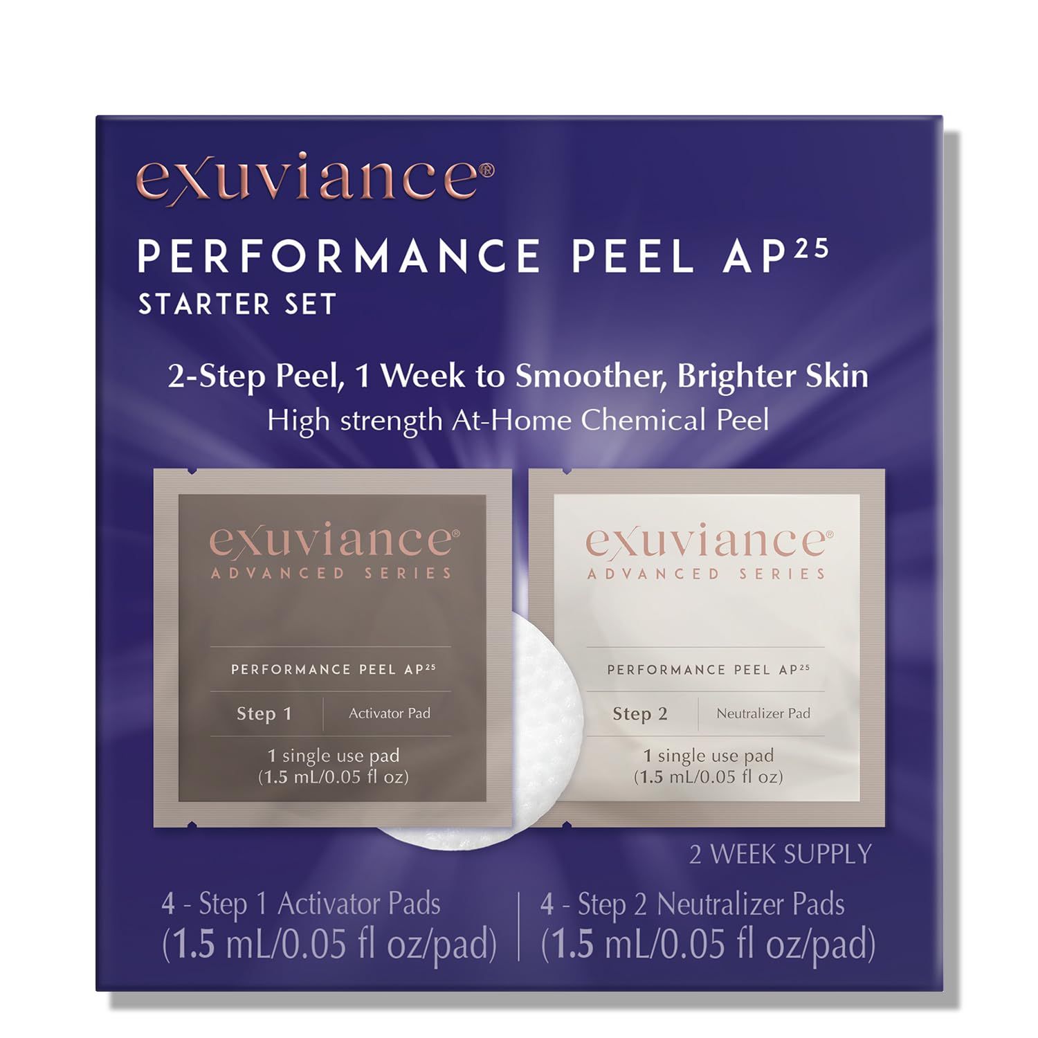 EXUVIANCE Performance Peel AP25 Starter Set, At-Home Chemical Peel, Gently Exfoliates Refines Pores, Anti-Aging Peel, Treats Fine Lines, Wrinkles Uneven Texture with Glycolic Acid, 2-week supply