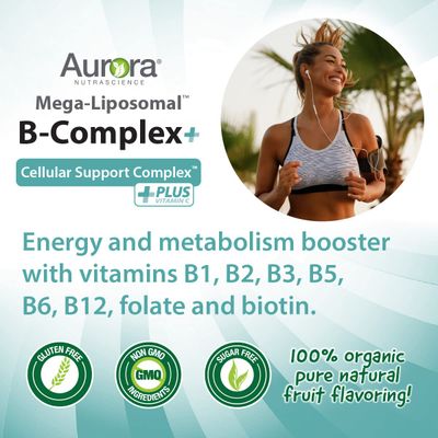 Aurora Nutrascience Mega-Liposomal B-Complex Vitamin C, Supports Energy, Immune Nervous System Health, Gluten Free, Non-GMO, Sugar-Free, Organic Fruit Flavor, 32 Servings, 16 Fl oz