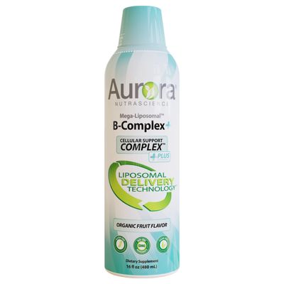 Aurora Nutrascience Mega-Liposomal B-Complex Vitamin C, Supports Energy, Immune Nervous System Health, Gluten Free, Non-GMO, Sugar-Free, Organic Fruit Flavor, 32 Servings, 16 Fl oz