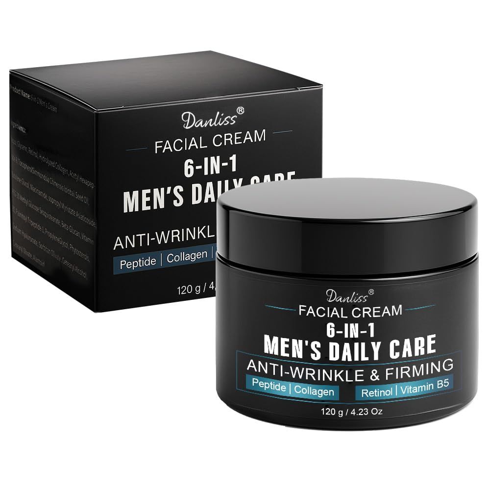 6-in-1 Mens Face Moisturizer - Unscented Anti Aging Wrinkle Men&#39;s Face Lotion Face Cream for Men with Retinol Collagen Peptides, Reduce the Look of Eye Bags, Dark Circles and Puffiness 4.23 Oz