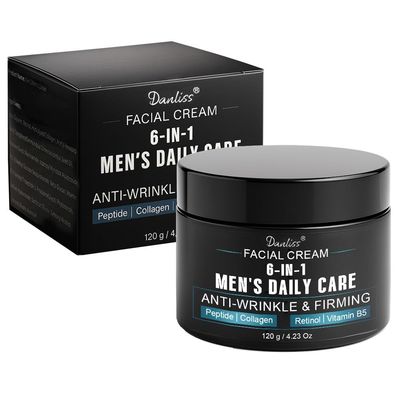 6-in-1 Mens Face Moisturizer - Unscented Anti Aging Wrinkle Men&#39;s Face Lotion Face Cream for Men with Retinol Collagen Peptides, Reduce the Look of Eye Bags, Dark Circles and Puffiness 4.23 Oz