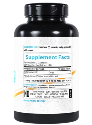 Healthfare Yohimbine HCL, 10mg 240 Veg Capsules Maximum Strength Formula Gluten-Free Non-GMO
