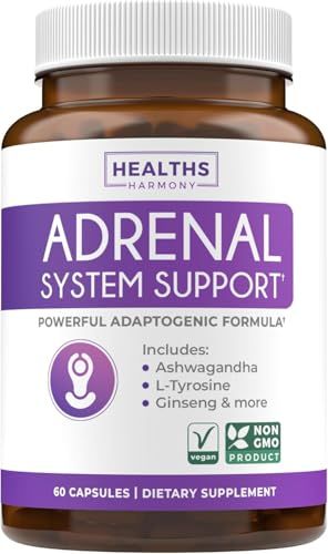 Adrenal System Support Cortisol Manager (2 Month Supply) Powerful Ashwagandha L-Tyrosine Fatigue Supplement - Maintain Balanced Cortisol Levels, Health, Stress Relief - Non-GMO - 60 Capsules