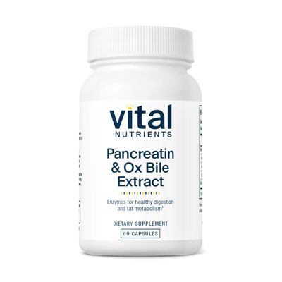 Vital Nutrients Pancreatin Ox Bile Extract 500mg Natural Digestive Enzymes for Women Men Supports Digestion of Protein, Fat, and Carbohydrates Gluten, Dairy Soy Free 60 Capsules