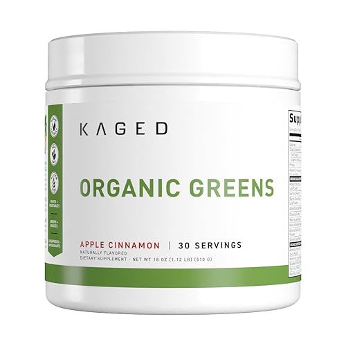 Kaged Organic Greens Superfood Powder, Outlive100 Apple Cinnamon, Supergreens, Apple Cider Vinegar, Ashwagandha, 30 Servings