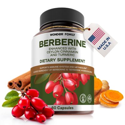 Berberine Supplement 500mg with Probiotics, Vitamin D, and Vitamin K - Berberine 500mg for Weight Balance, Water Loss, Gut Health - Berberine with Ceylon Cinnamon Supplement - 60 Berberine Capsules