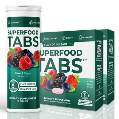 Superfood Tabs Superfoods Company Detox Cleanse Drink - Nutrition Supplement for Women Men - Support Healthy Weight, Digestive Health, Cravings Bloating Relief - Mixed Berry Flavor [60 Tablets]