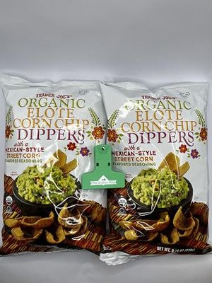 Trader Joes Organic Corn Chip Dippers with Grafton Way Chip Clip (Elote, 2 Pack)