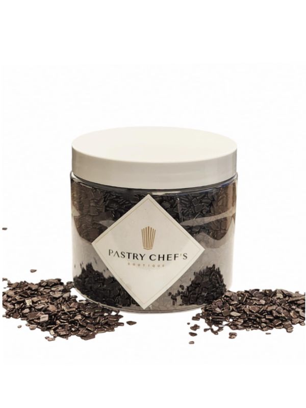 Pastry Chef&#39;s Boutique Belgian Chocolate Topping for Cupcake, Hot Cocoa, Ice Cream Cookies Cake Decorating (Dark Chocolate Paillettes)