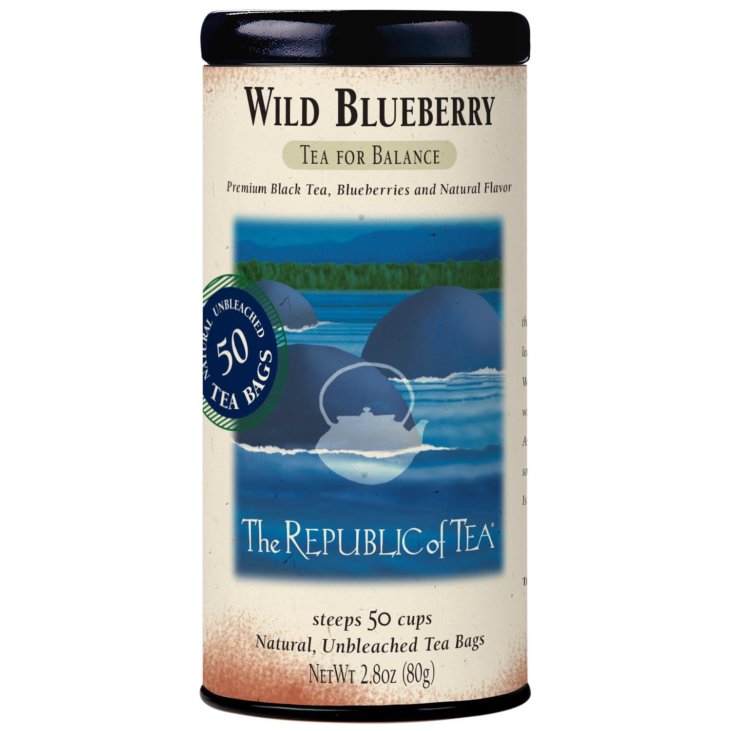 The Republic of Tea Wild Blueberry Tea, 2.8 oz Tin 50 Tea Bags, Gourmet Black Tea Caffeinated
