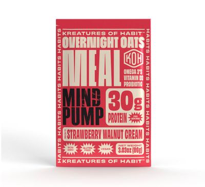 Kreatures of Habit Meal One Overnight Instant Superfood Protein Meal Replacement Gluten Free, Dairy Free, 30g of Plant Based Protein, With No Added Sugar Strawberry Walnut Cream Pack of 7