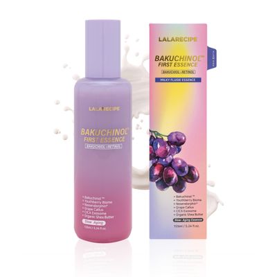 LALARECIPE Bakuchiol First Essence - Hydrating Milky Korean Toner with Retinol Liposome, Shea Butter Peptides - Vegan Skincare for Wrinkle Care Elasticity (5.24 fl oz)