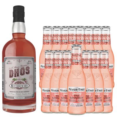 Dhos Handcrafted Non-Alcoholic Bittersweet w 15 Pack Fever Tree Sparkling Grapefruit- Keto-Friendly, Zero Sugar, Zero Calories, Zero Proof - 750 ML - Perfect for Mocktails - Made in USA