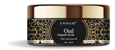 Unisaif Oud Organic Face Scrub - Body Exfoliator Scrub with Agarwood Oil Gentle Exfoliating Scrub to Detoxify and Hydrate the Skin Freshness Exfoliant Body Scrub Face Cleanser (50 g).