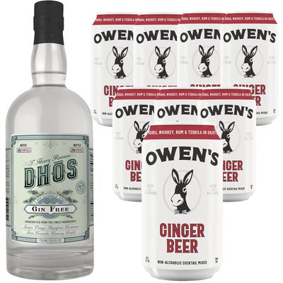 Dh s Handcrafted Non-Alcoholic Gin 750 ML Bottles w Pack Owen s Mixers Ginger Beer 8.2 OZ Cans - Perfect for Mocktails - Made in USA