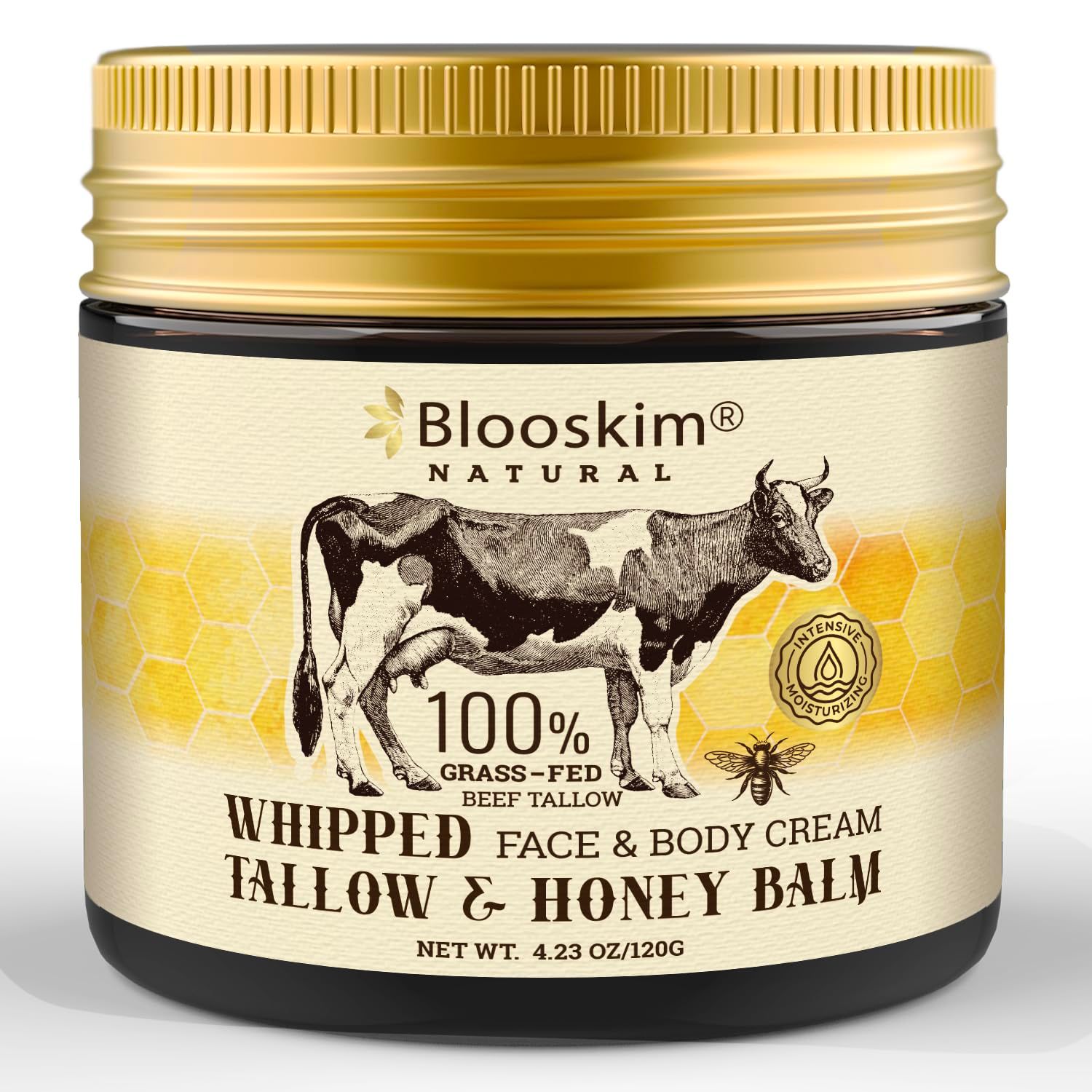 Beef Tallow Cream for Face - Organic Whipped Tallow Balm with Honey - Beef Tallow Moisturizer for Skin - Tallow Face Moisturizer for Wrinkles, Dry Skin For Men and Women - Beef Tallow Lotion - 3.53 Oz